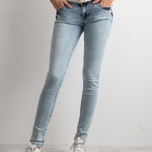 Wholesale Light blue hipsters jeans with rhinestones