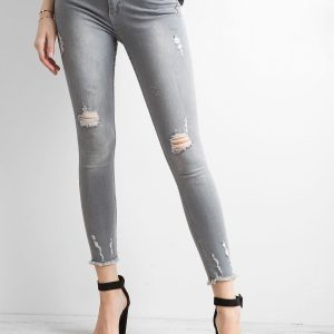 Wholesale Grey high waist jeans with abrasions