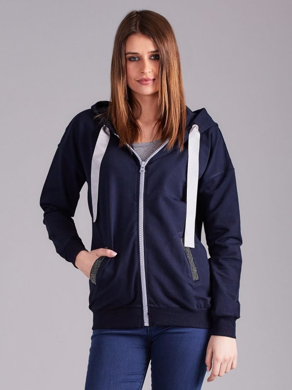 Wholesale Navy Blue Cotton Zipper Sweatshirt