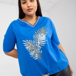 Wholesale Blue plus size blouse with V-neck