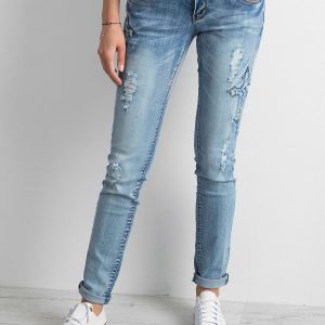 Wholesale Light blue jeans with appliques