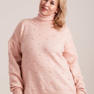 Wholesale Pale Pink Plus Size Turtleneck Sweater