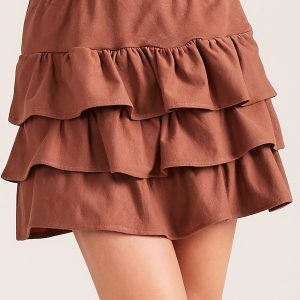 Wholesale Brown mini skirt with flounces