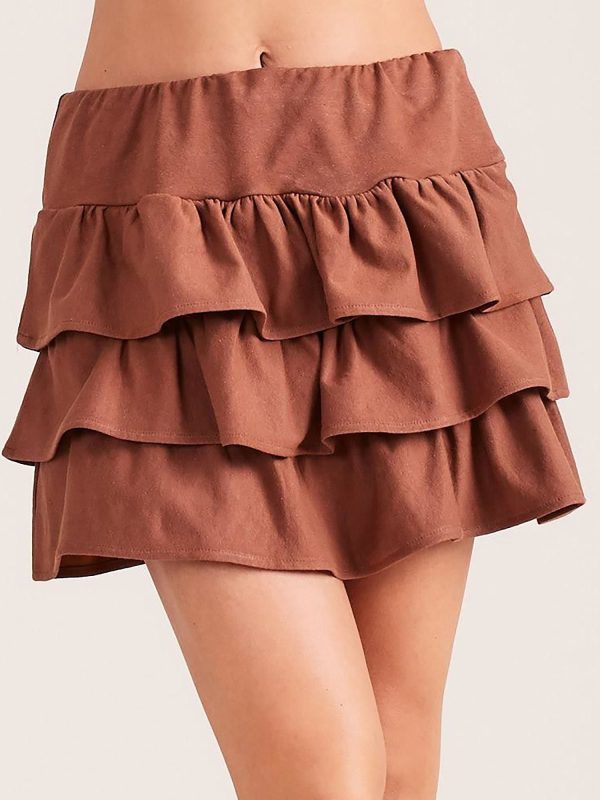 Wholesale Brown mini skirt with flounces