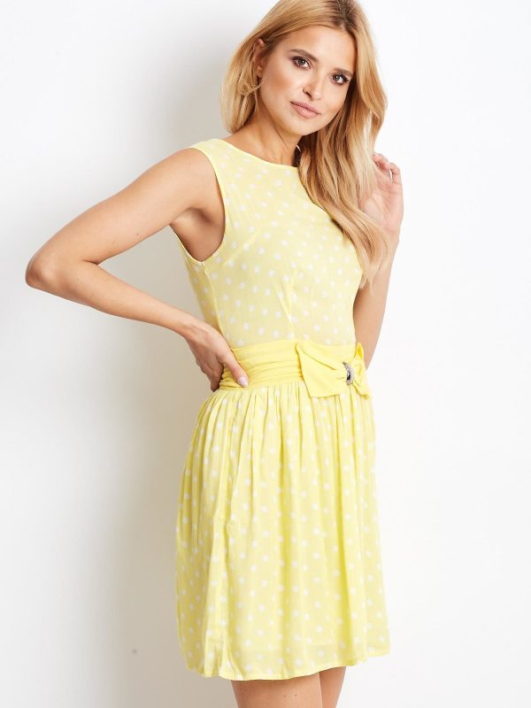 Wholesale Yellow dots dress with decorative bow