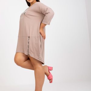 Wholesale Dark beige asymmetric plus size cotton tunic