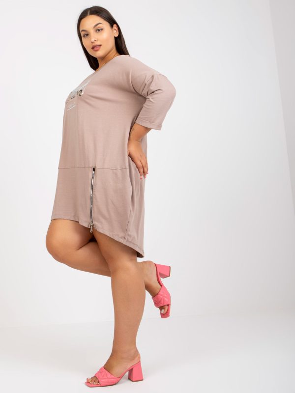 Wholesale Dark beige asymmetric plus size cotton tunic