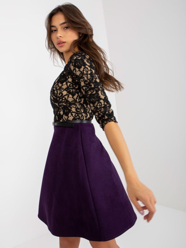 Wholesale Black and Dark Purple Knee Length Cocktail Dress