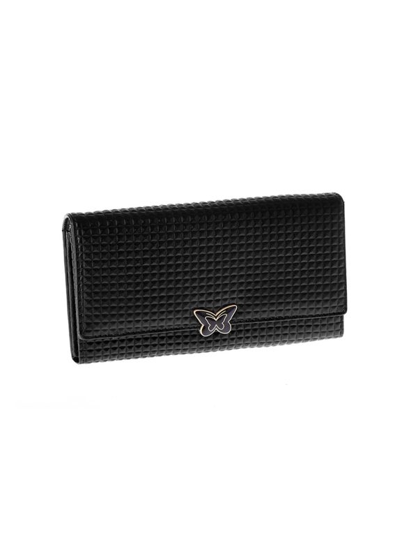 Wholesale Women's Black Leather Wallet with Decorative Clasp