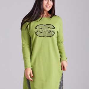 Wholesale Green sweatshirt dress with rhinestones