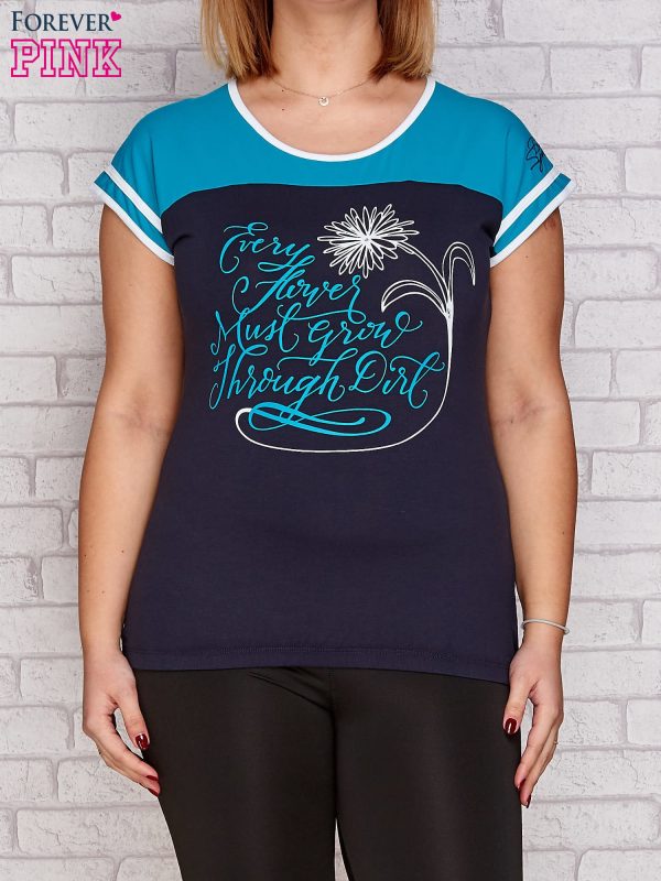 Wholesale Dark green T-shirt with text print PLUS SIZE