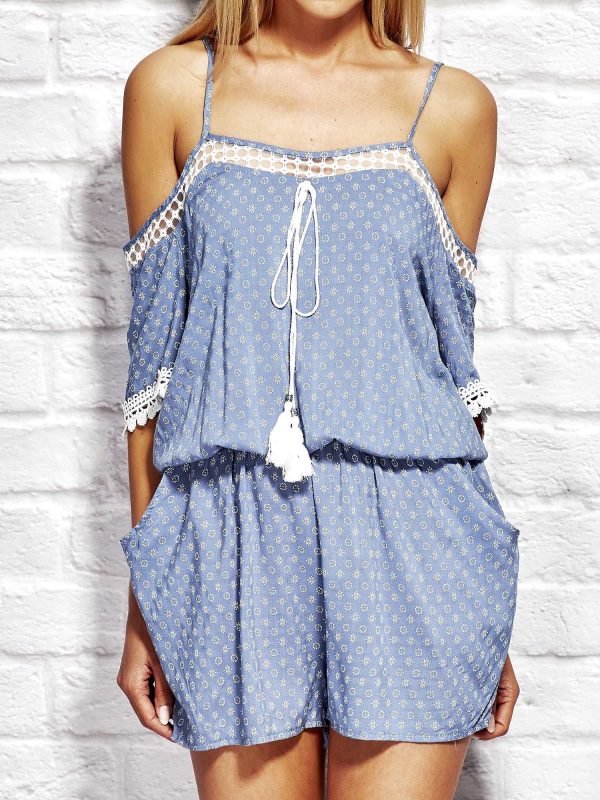 Wholesale Blue Fine Pattern Jumpsuit