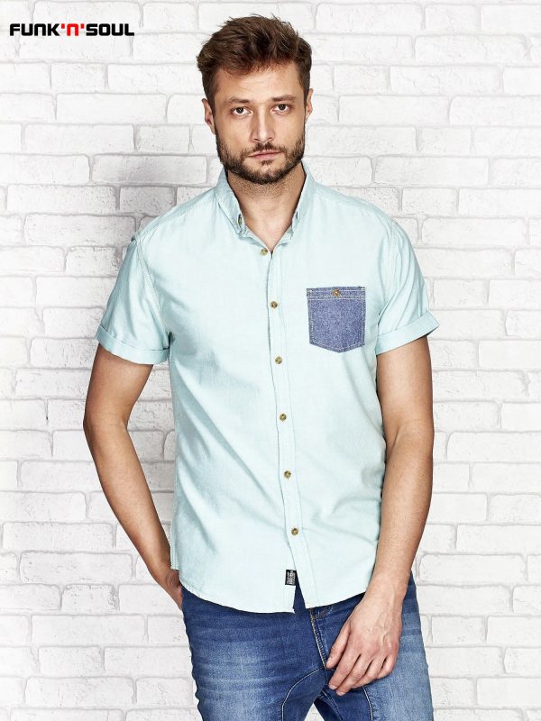 Wholesale Green shirt for men with contrasting pocket FUNK N SOUL