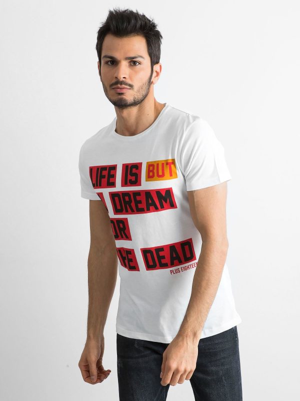 Wholesale White Men's Cotton T-Shirt with Lettering
