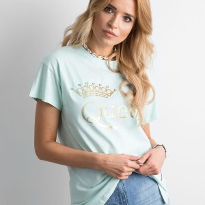 Wholesale Mint t-shirt with inscription and applique