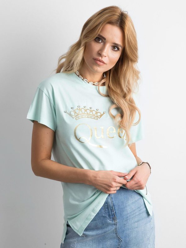 Wholesale Mint t-shirt with inscription and applique