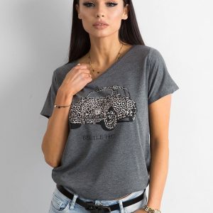 Wholesale Dark Grey Printed Ladies T-Shirt