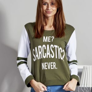 Wholesale Women's sweatshirt with the words ME? SARCASTIC? NEVER khaki