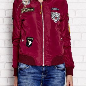 Wholesale Bomber jacket with military stripes burgundy