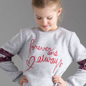 Wholesale Grey girl sweatshirt with lettering and sequins