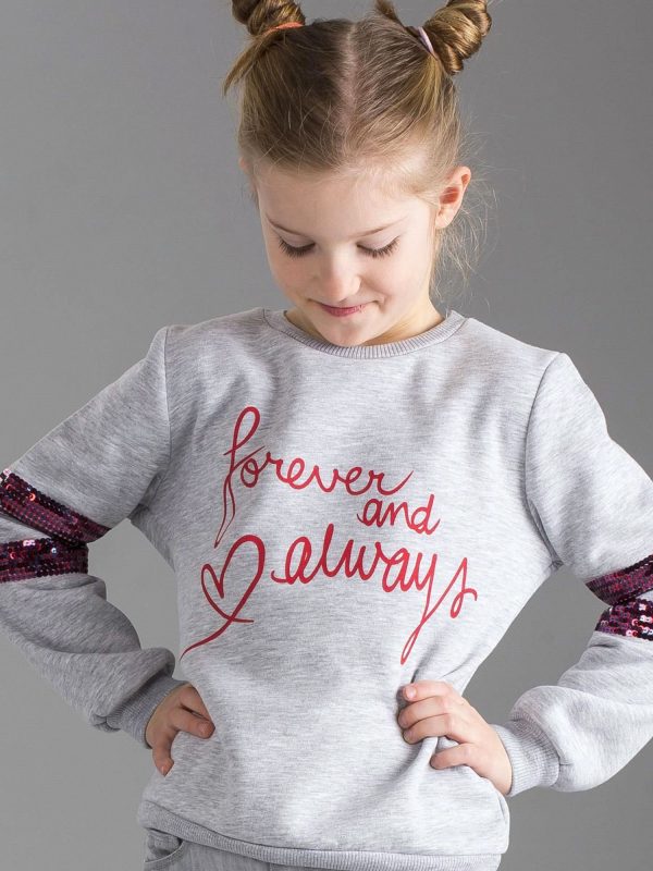 Wholesale Grey girl sweatshirt with lettering and sequins