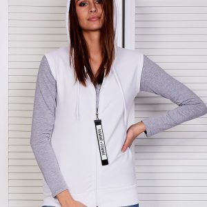 Wholesale Women's sleeveless sweatshirt with decorative zipper white