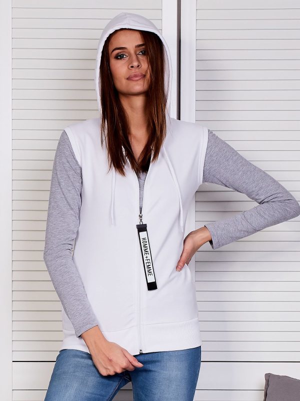 Wholesale Women's sleeveless sweatshirt with decorative zipper white