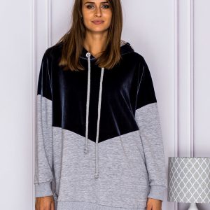 Wholesale Hooded sweatshirt with velour gray-blue