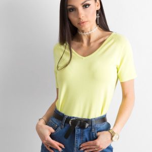 Wholesale Green and yellow blouse with triangular neckline