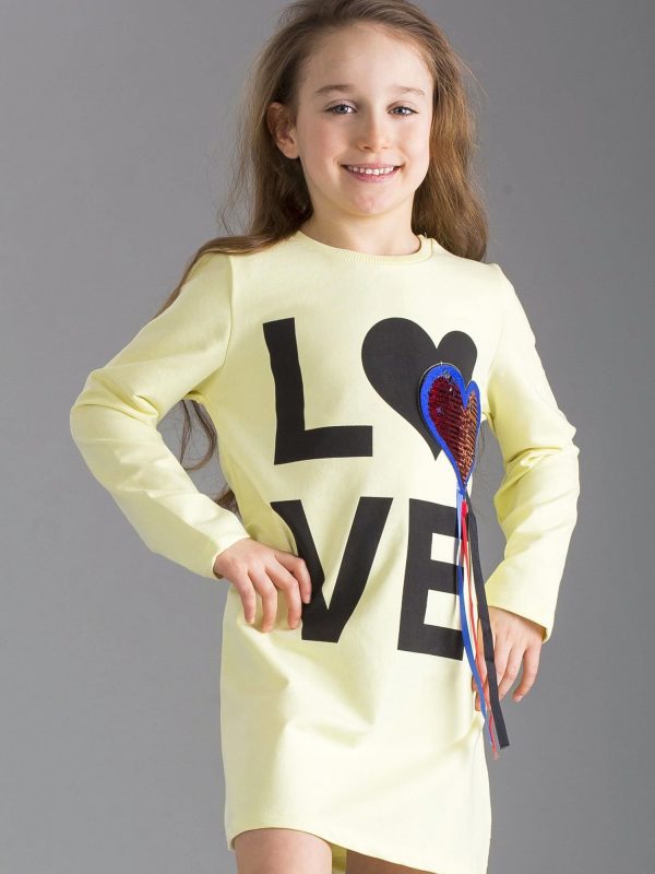 Wholesale Bright yellow girl dress with appliqué