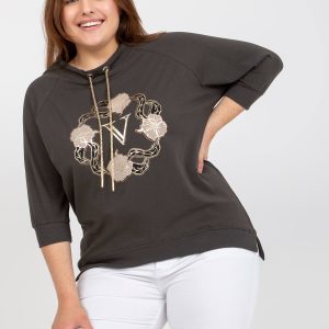 Wholesale Khaki plus size blouse with print and applique