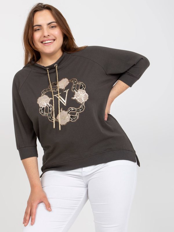 Wholesale Khaki plus size blouse with print and applique