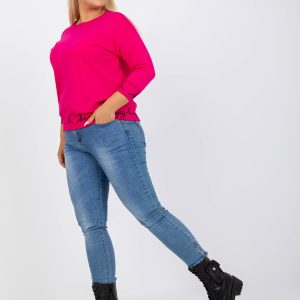 Wholesale Fuchsia-Black Plain Plus Size Sweatshirt in Charliza Cotton