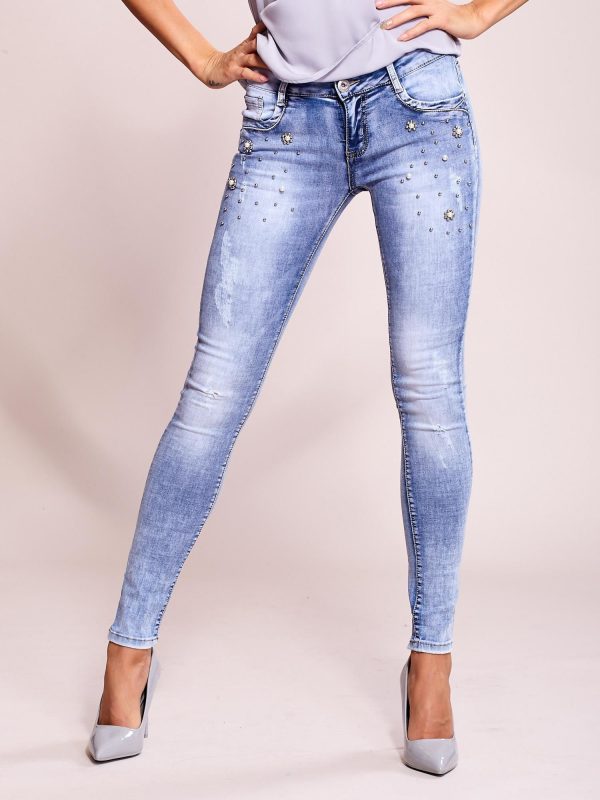 Wholesale Blue jeans with appliques