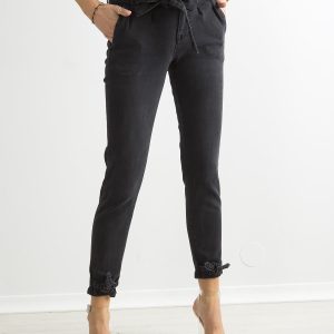 Wholesale Dark Grey High Waist Jeans with Belt