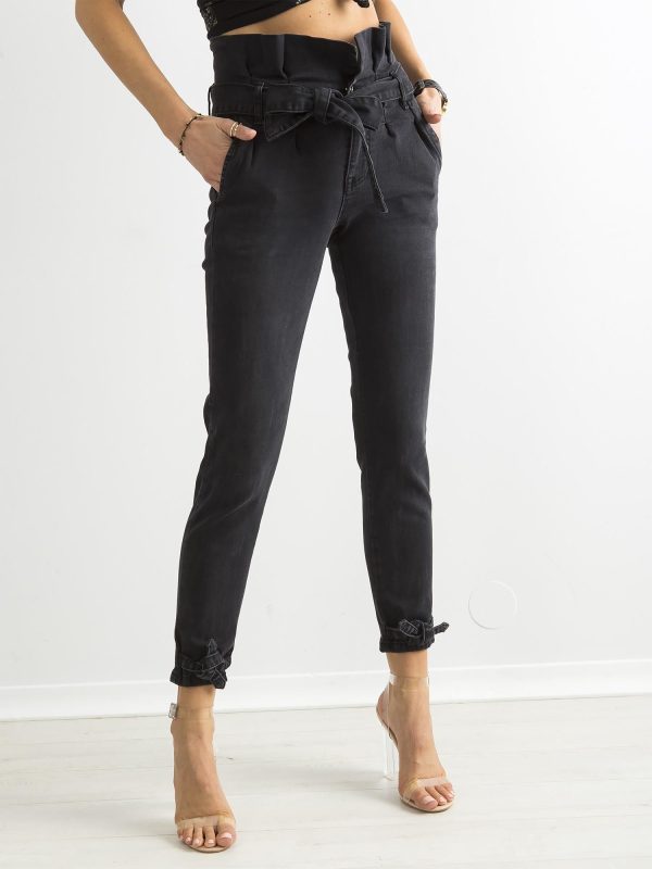 Wholesale Dark Grey High Waist Jeans with Belt