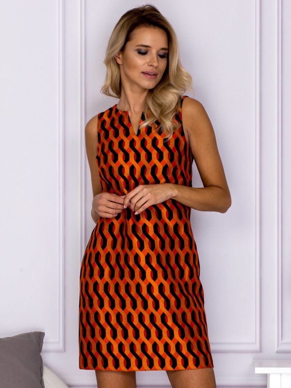 Wholesale Black and orange dress with geometric patterns