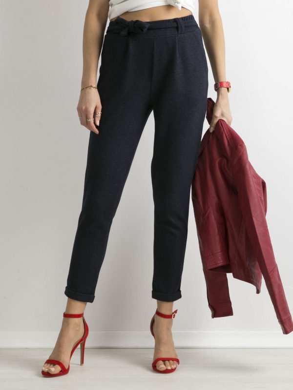 Wholesale Navy blue knitted trousers with belt