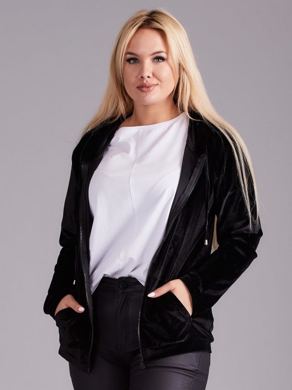 Wholesale Plus Size Black Velvet Hoodie