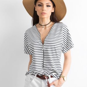 Wholesale Striped blouse with ecru zipper