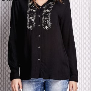 Wholesale Black shirt with glossy applique