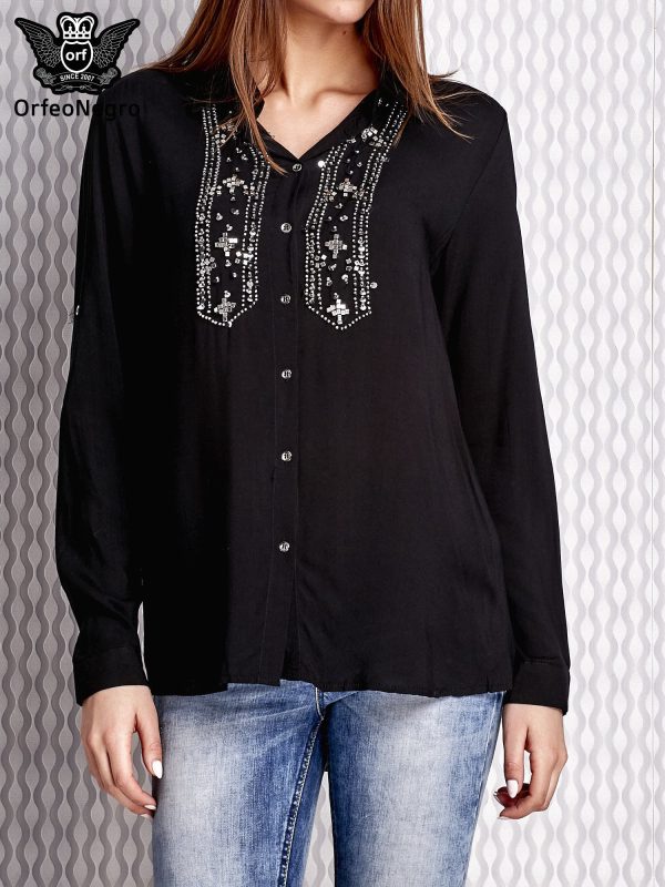 Wholesale Black shirt with glossy applique