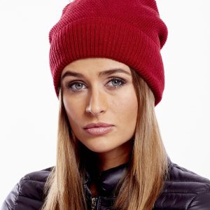 Wholesale Red cap with wide rib and fur