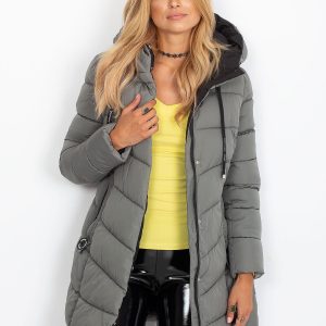 Wholesale Khaki Hooded Quilted Winter Jacket