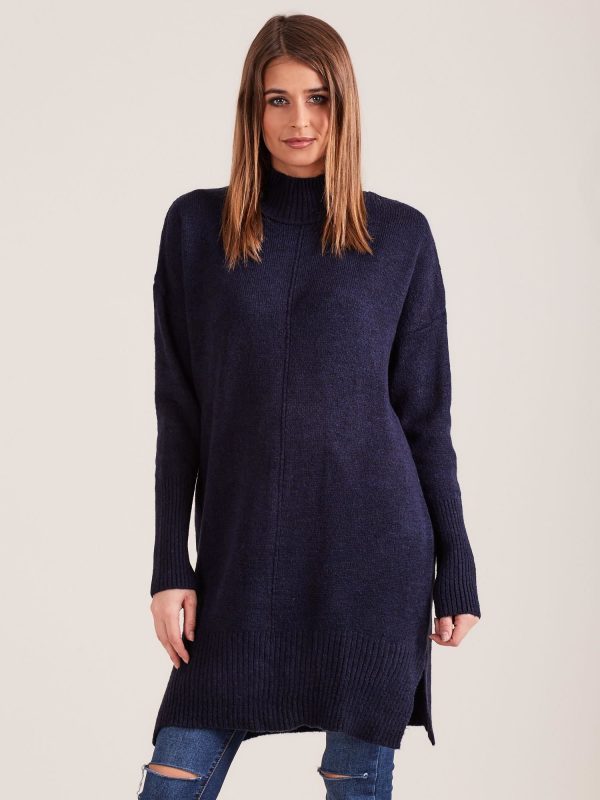 Wholesale Navy blue turtleneck women's sweater