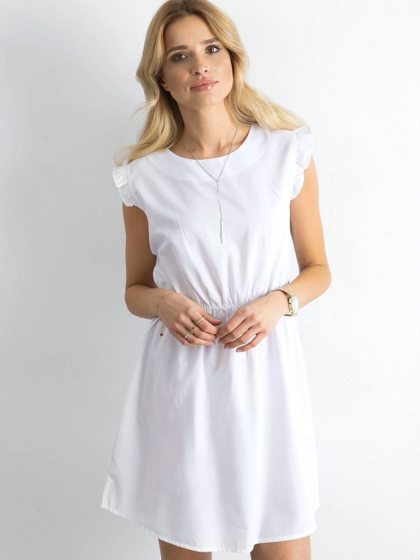 Wholesale White dress with flounces on the sleeves