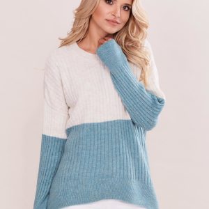 Wholesale Beige and mint striped oversized sweater