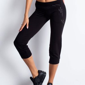 Wholesale Black capri sweatpants with sewn pocket