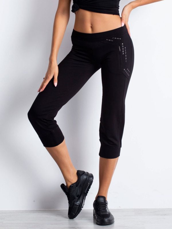 Wholesale Black capri sweatpants with sewn pocket