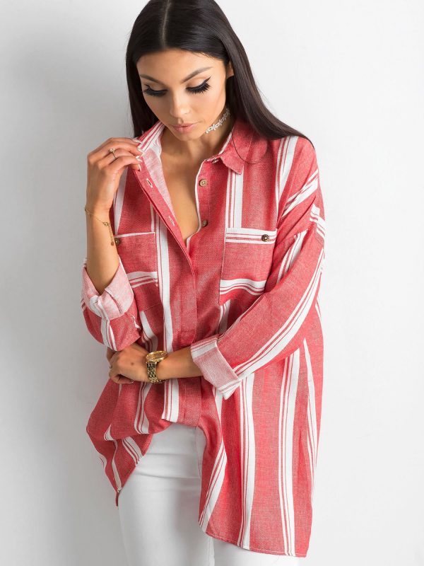 Wholesale Red Striped Ladies Shirt